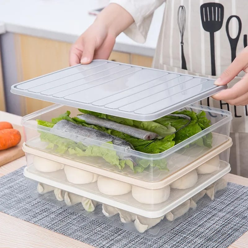Plastic Food Storage Box With Lid, Refrigerator Organizer Box, Kitchen Dumpling Tray Plastic Food Storage Box With Lid, Refrigerator Organizer Box, Kitchen Dumpling Tray